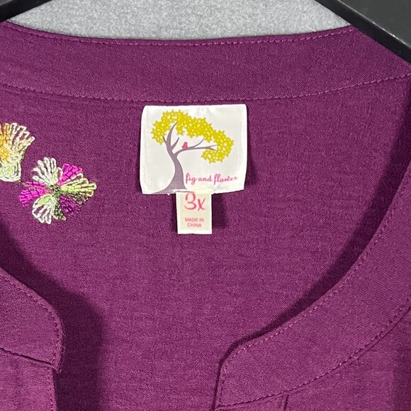 FIGS AND FLOWERS Estilo Floral Boho Embroidered Peasant Blouse Button Top 3x - Picture 7 of 8